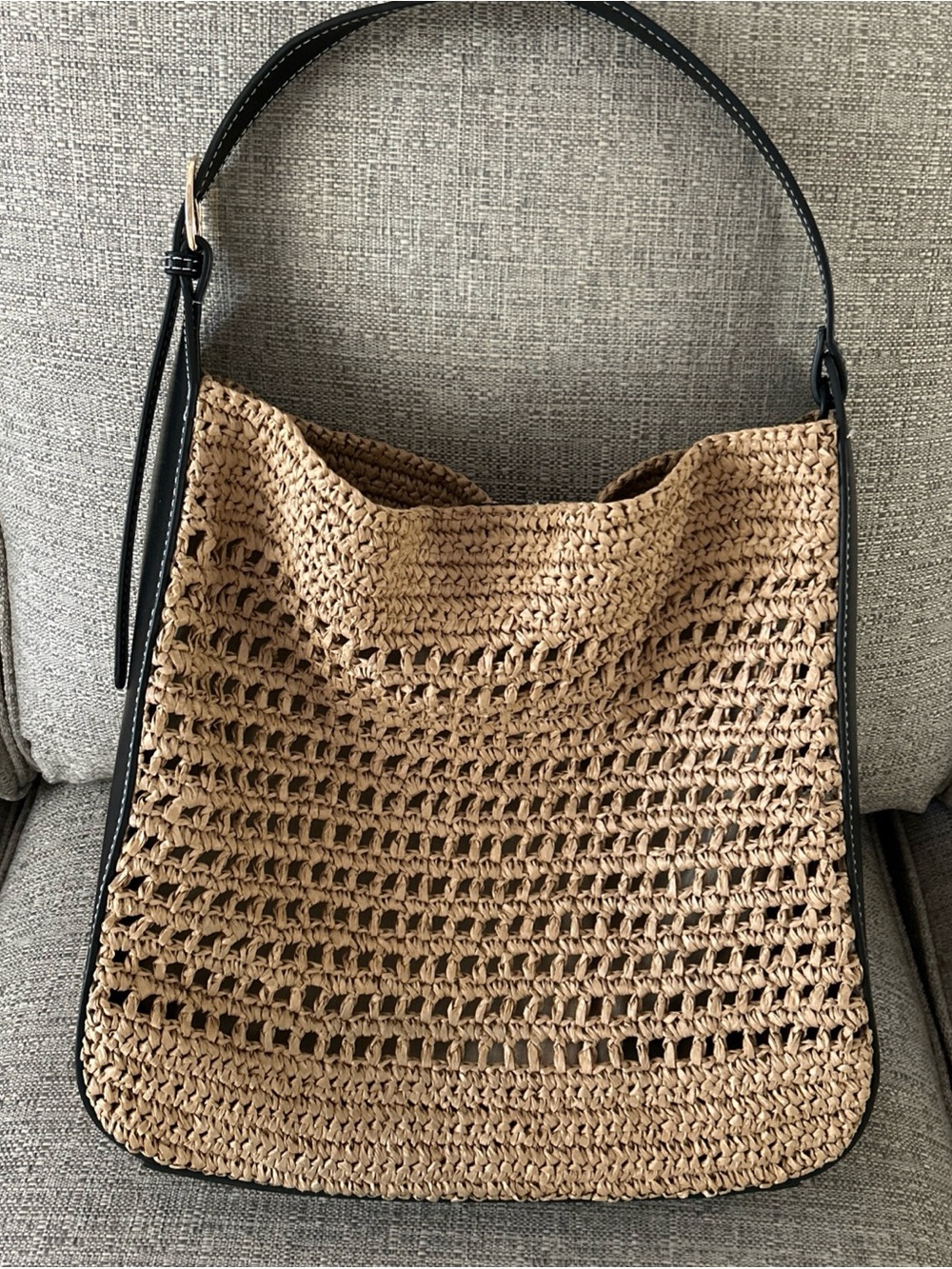 Moda Luxe Savannah Woven Tote Bag  Vegan Leather Trim- Tan Black